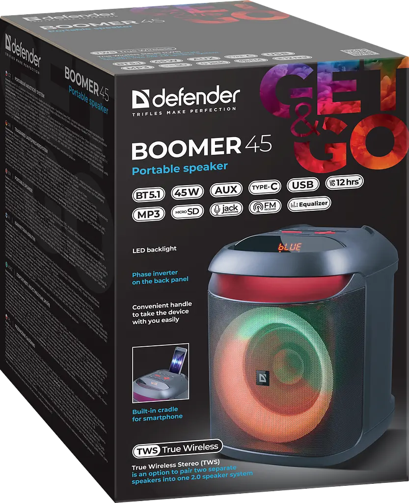 Портативна акустика Defender Beatbox 45 Black (65245) (7109586) - фото 8