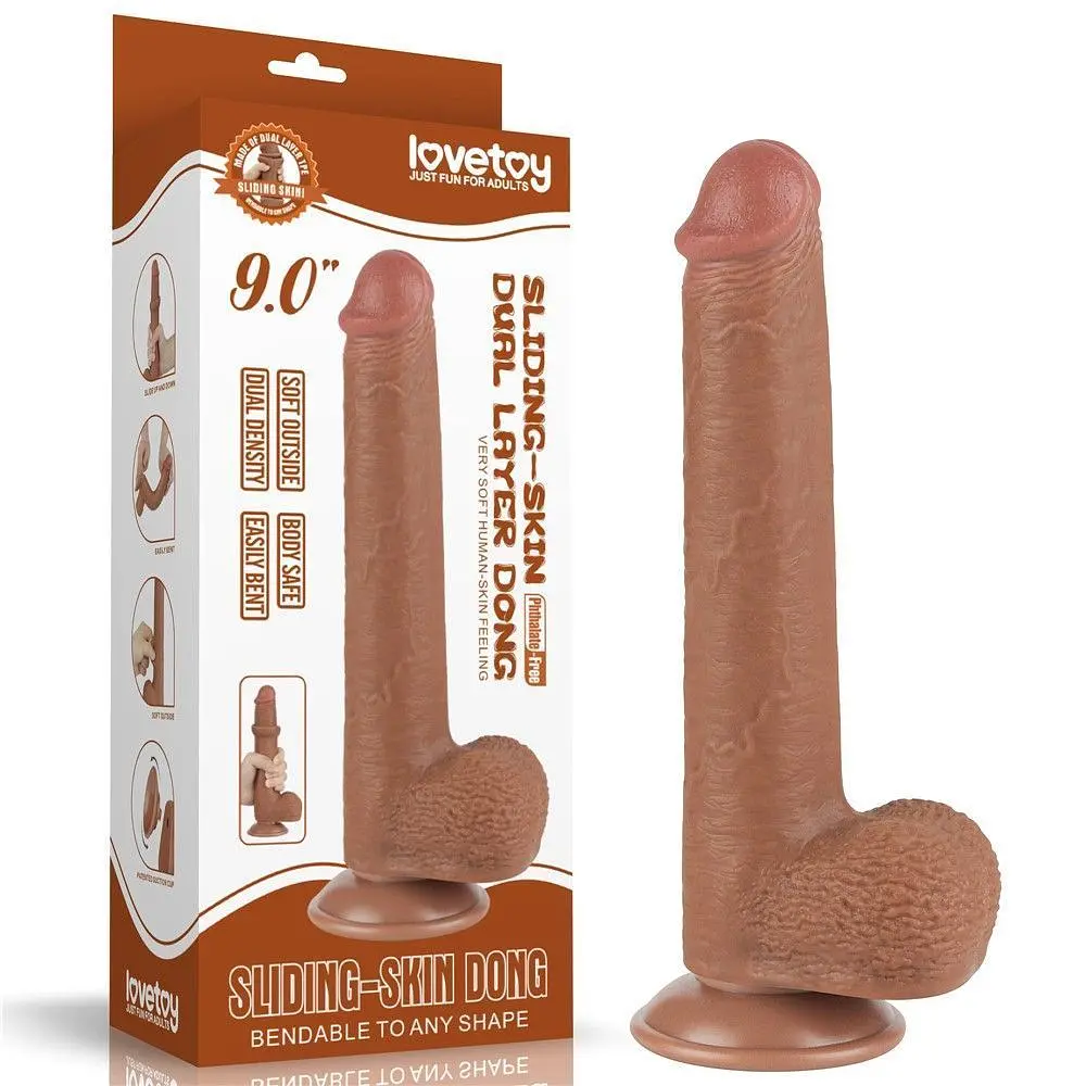 Фаллоімітатор Lovetoy Sliding Skin Dual Layer, 22 см (коричневий) - фото 7