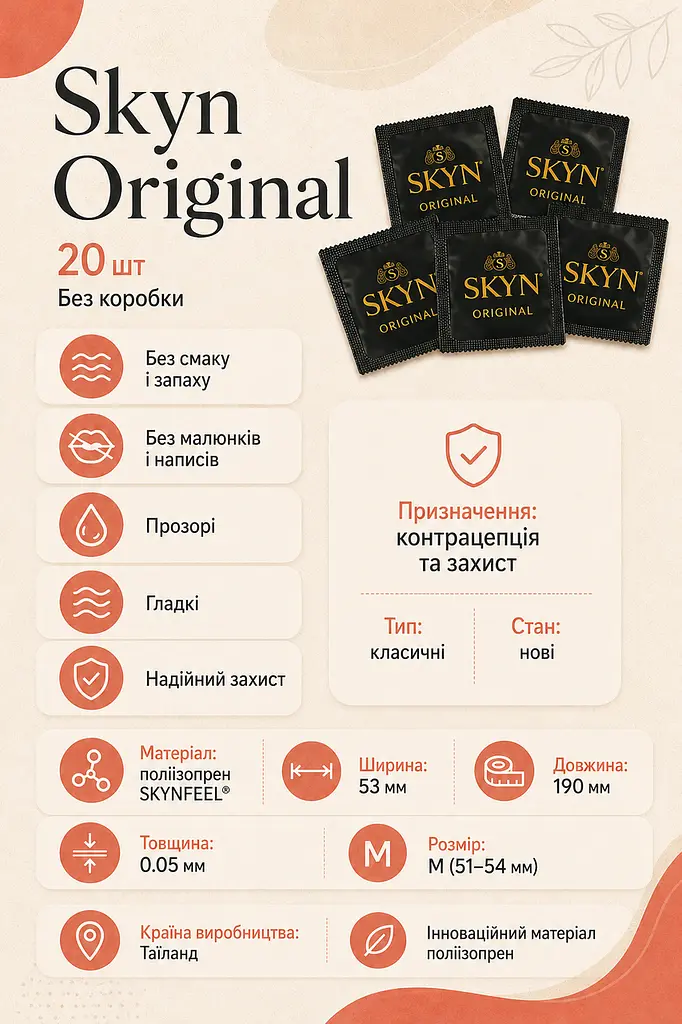 Презервативи Skyn Original безлатексні 20 шт поштучно — гладкі поліізопренові презервативи 53 мм - фото 5