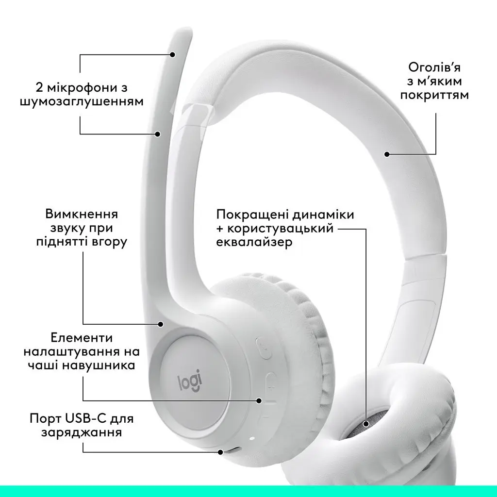 Навушники Logitech Zone 300 Bluetooth Off-White (981-001417) - фото 6