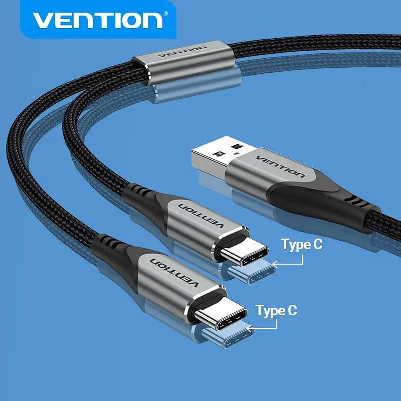 Кабель USB 2.0 AM - 2хType-CM, 1.0 м Y-Splitter Charging Cable 2.4А 480Mbps Aluminum Alloy Vention - фото 9