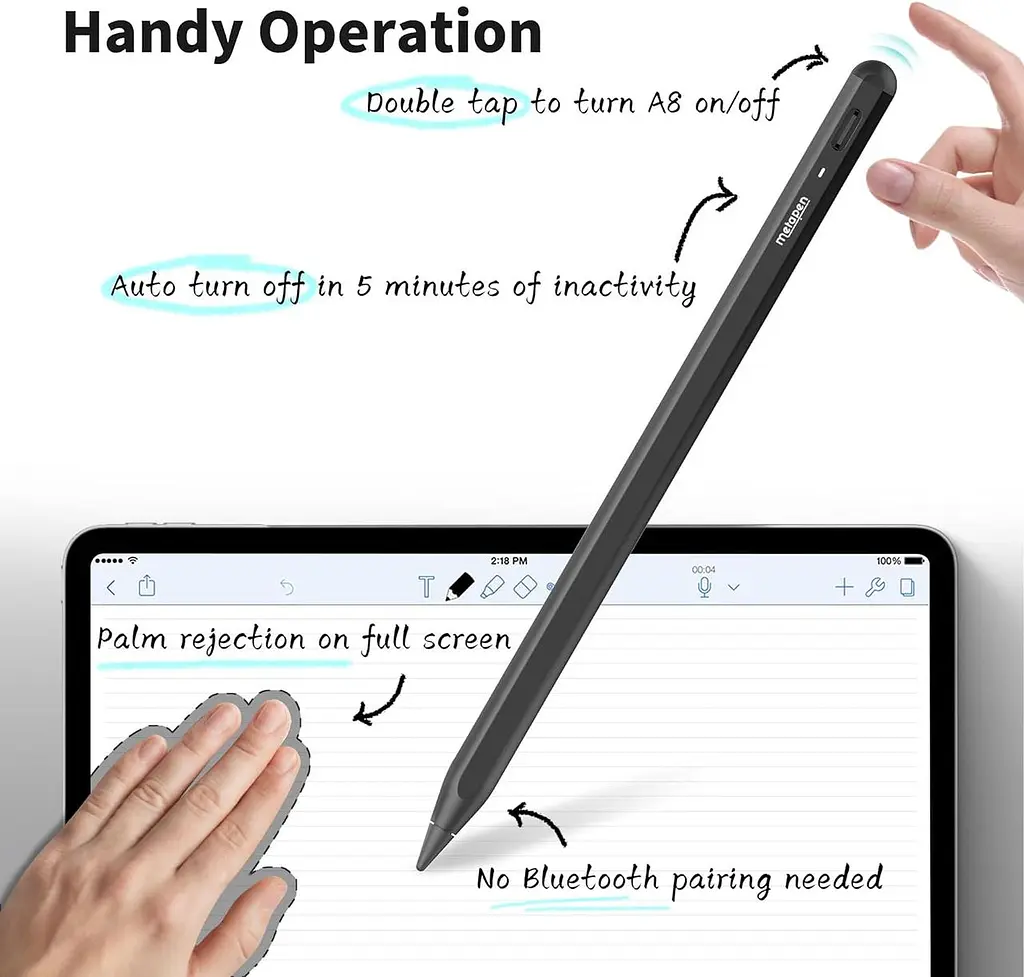 Стилус Metapen Pencil A8 Midnight Black, Precise & Smooth сумісний з Apple iPad 10th/9th~6, iPad Air 5/4/3, Stylus Pen для iPad - фото 3