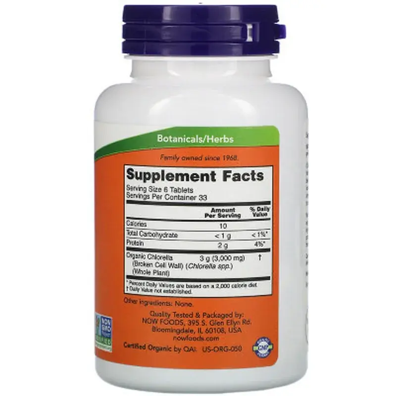 Трави Now Foods Органічна Хлорелла, Chlorella, 500мг, 200 Таблеток (NOW-02631) - фото 2