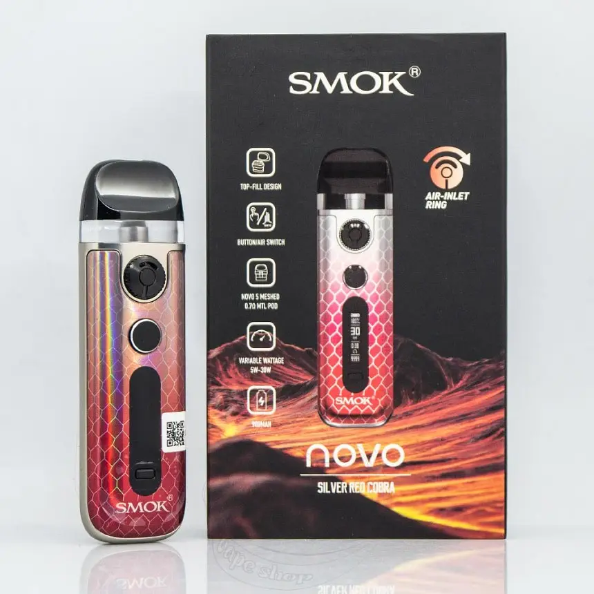 Под-система электронная сигарета Smok Novo 5 30 W Pod System 900 mAh 2 ml Silver Red Cobra (12398) - фото 4