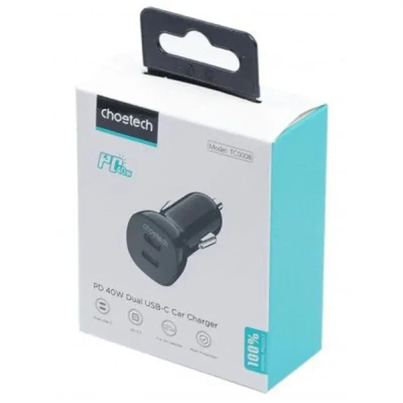 Зарядний пристрій Choetech car 2хUSB-C 40W PD black (TC0008-BK) - фото 3