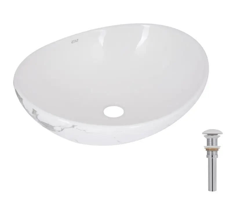 Раковина накладна Qtap Dove, Marble, овальна, з донним клапаном QTDOV188SB49785