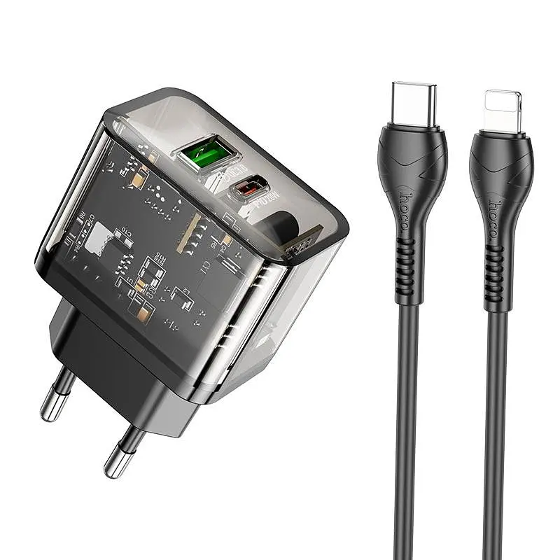 Зарядное устройство 2 выхода Hoco N34 dual-port комплект с кабелем Type-C to Lightning - фото 7