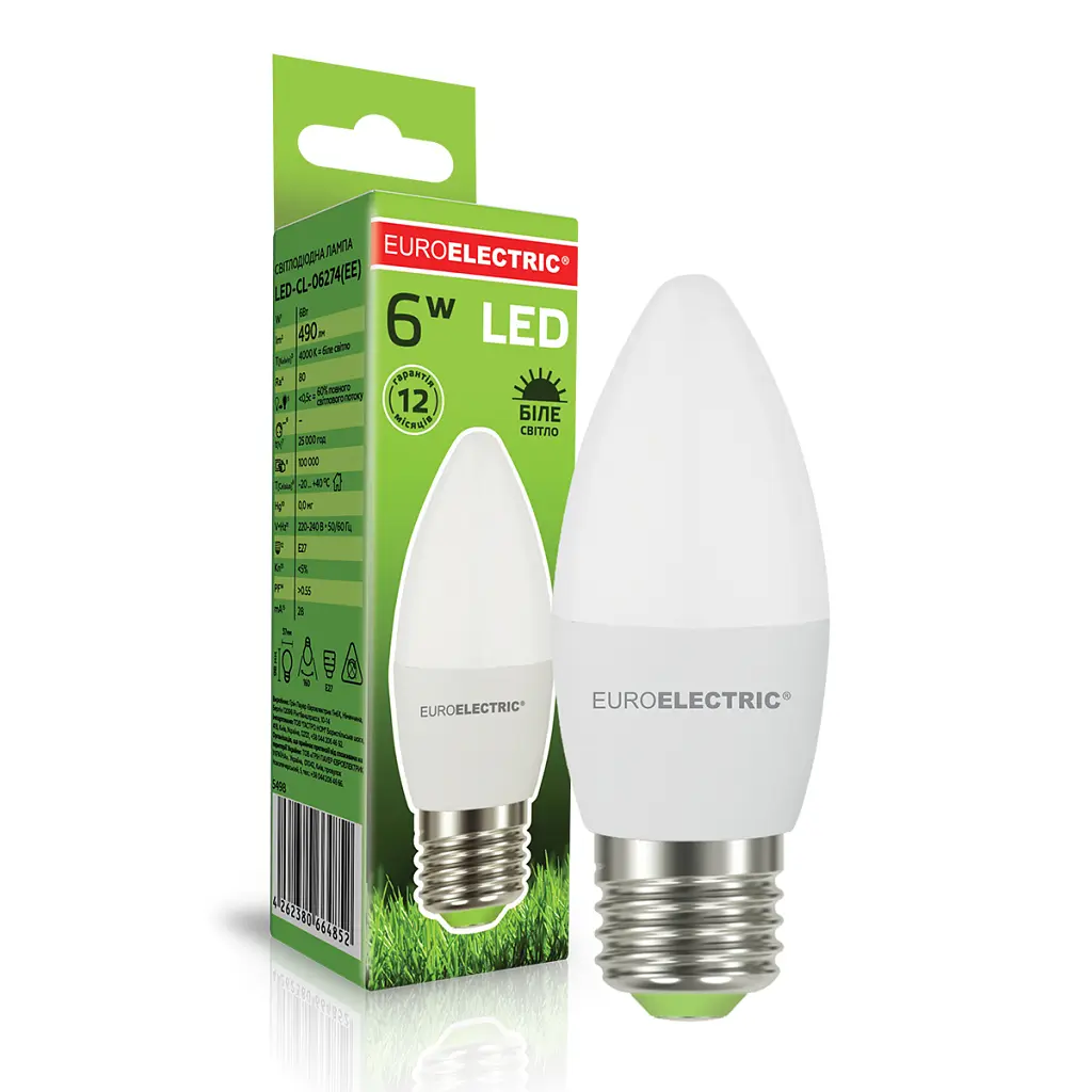 Лампочка EUROELECTRIC LED CL 6W 490Lm E27 4000K (LED-CL-06274(EE)) - фото 2