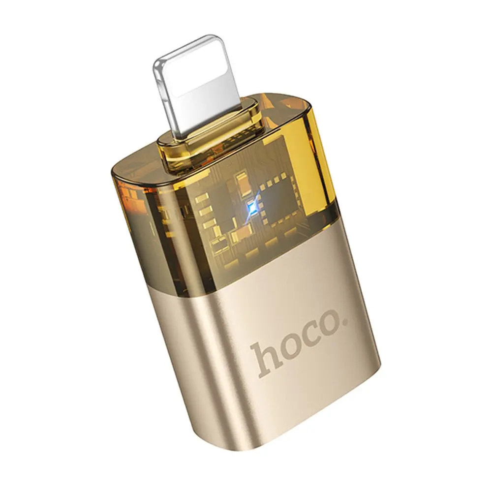 Адаптер переходник Hoco UA36 Lightning to USB золотистый - фото 3