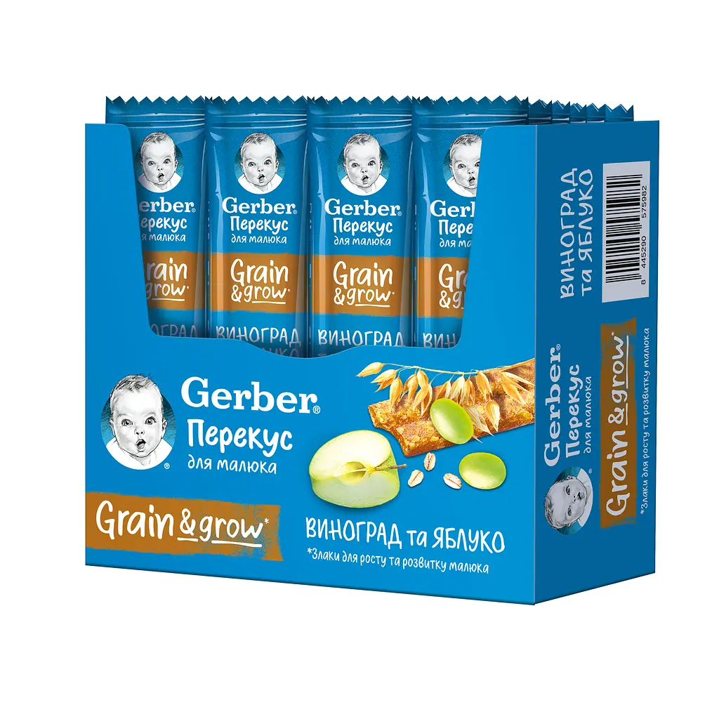 Фруктово-злаковий батончик Gerber Яблуко і виноград 50 г (2 п. x 25 г) - фото 6