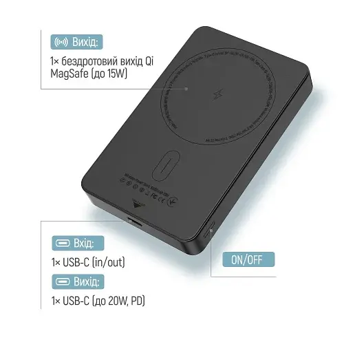 Універсальна мобільна батарея 10000 mAh, Black, 20 Вт ColorWay teh0027611 - фото 5