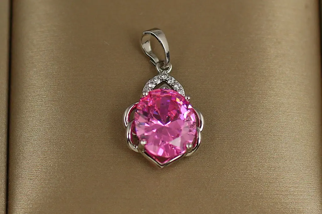 Кулон Xuping Jewelry Сицілія з рожевим каменем 1,9 см сріблястий