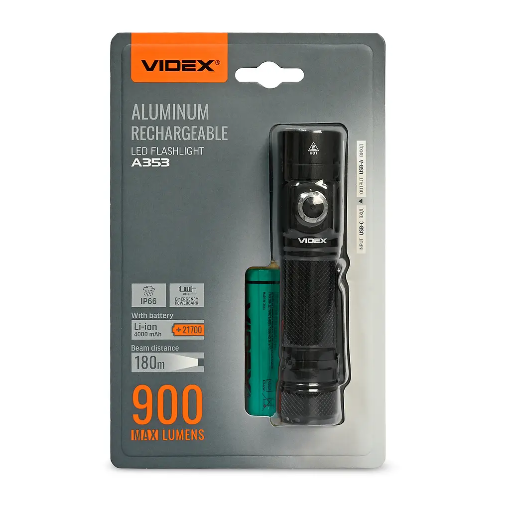 Портативний світлодіодний ліхтарик Videx VLF-A353, 900Lm 5000K (28359-000) - фото 2