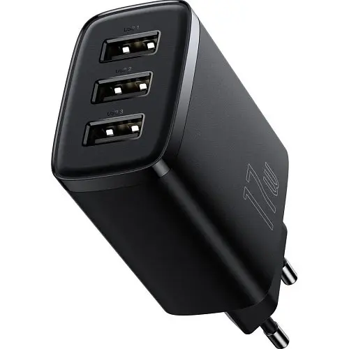 Сетевое зарядне пристрій Baseus Compact Charger 3-USB 17W EU чорний CCXJ020101 - фото 5