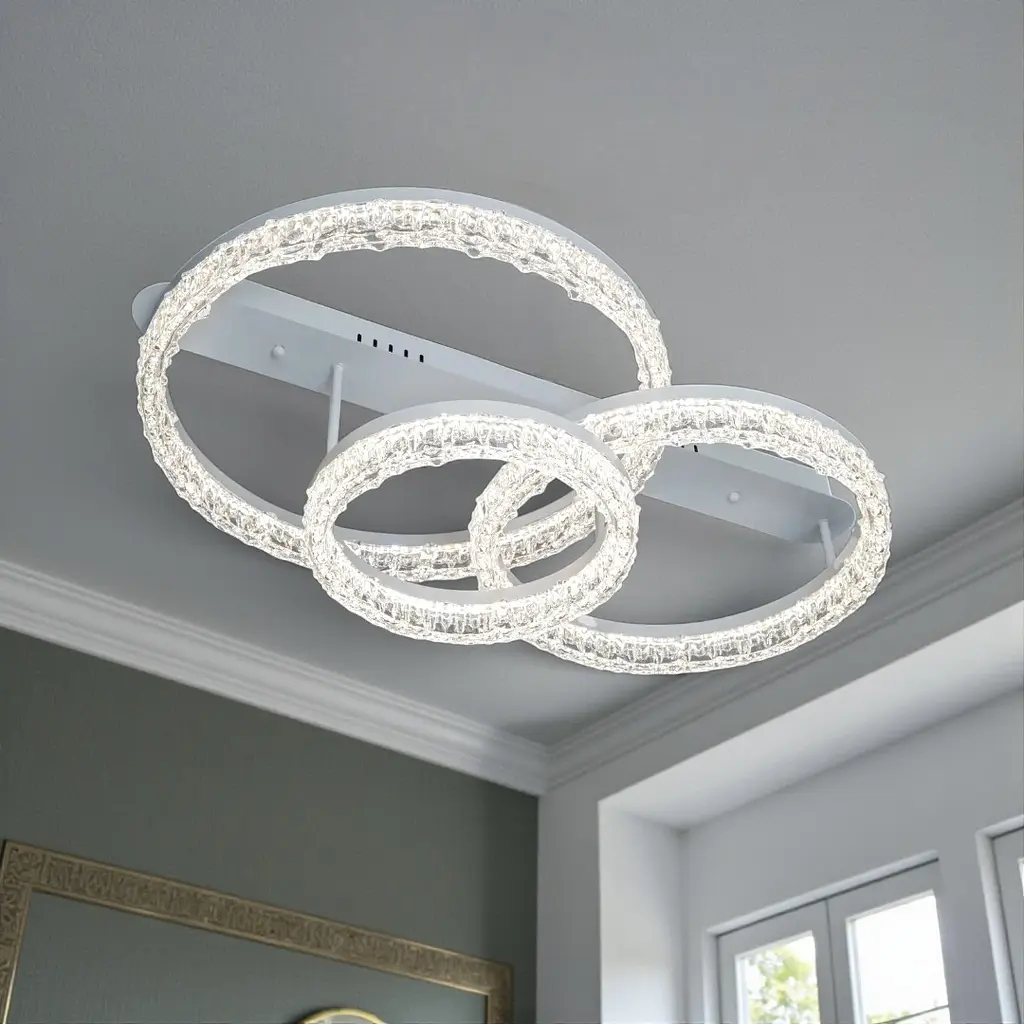 Сучасна стельова люстра Diasha MX78203/500+400+300WH з акриловими кільцями - фото 2