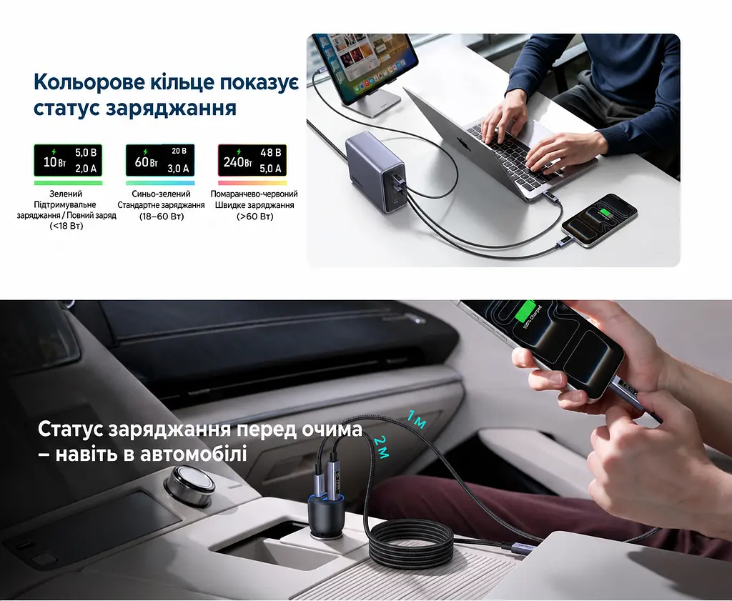Кабель UGREEN L541 USB-C - USB-C PD 3.1 240 Вт з дисплеєм 2 м чорний (55816) - фото 13