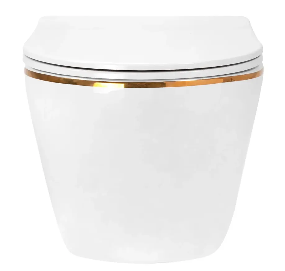 Підвісний унітаз Rea Carlo Mini Tornado NFQ безободковий 49x35,5 см white із краєм gold REA-C6801 - фото 3