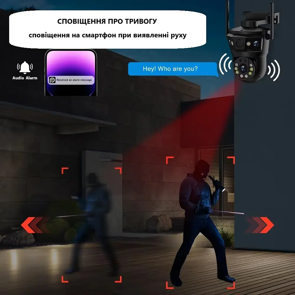 Вулична WiFi IPкамера  P6S  12Мп   3 об'єктиви Zoom 10-кратний  чорна - фото 4