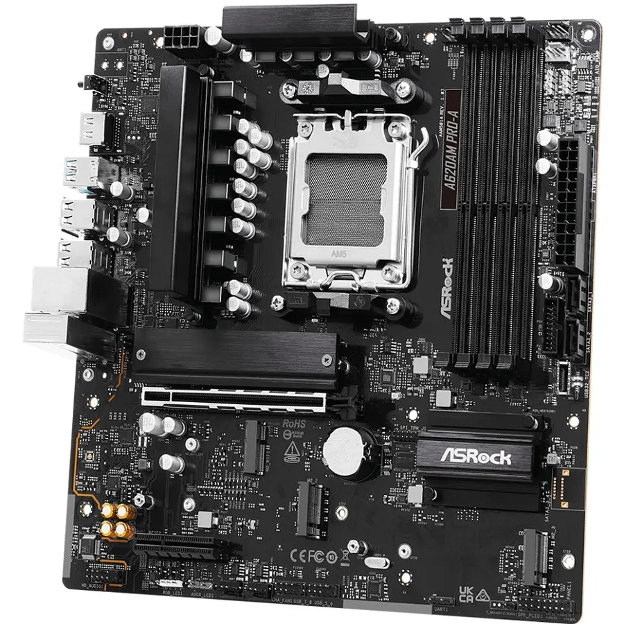 Материнська плата ASRock A620AM PRO-A (AM5/A620A, 4xDDR5, PCIex16, HDMI, 2xSATA, 3xM.2, 2.5GLan, 8ch, mATX) - фото 3