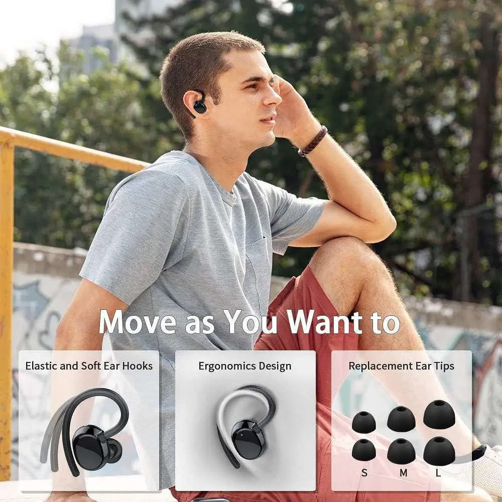 Спортивні Bluetooth навушники з вушними кріпленнями, IP7, до 100 год автономності - фото 6
