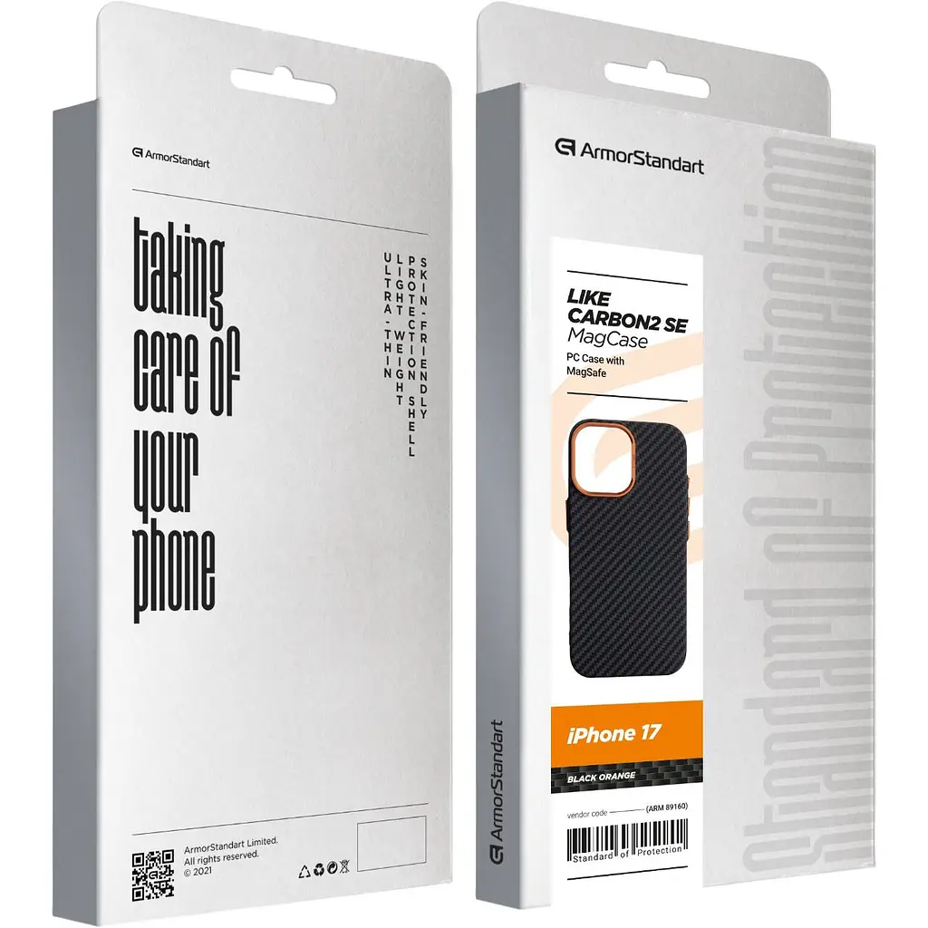 Чохол ArmorStandart LikeCarbon2 SE MagCase для Apple iPhone 17 Black Orange (ARM89160) [156297] - фото 8