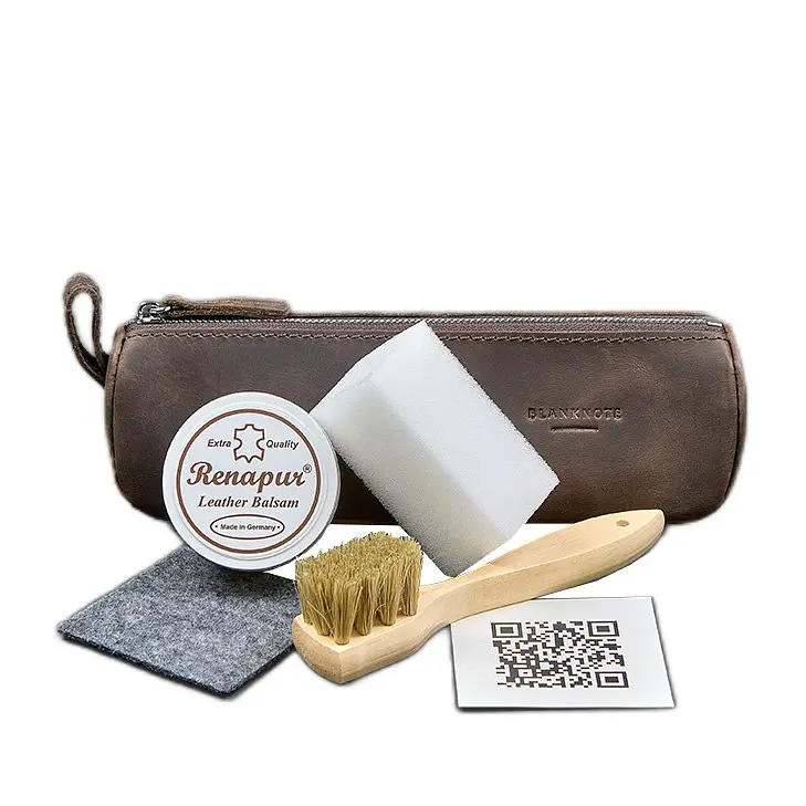 Набір для догляду за шкіряними виробами у шкіряному чохлі темно-коричневий - фото 5