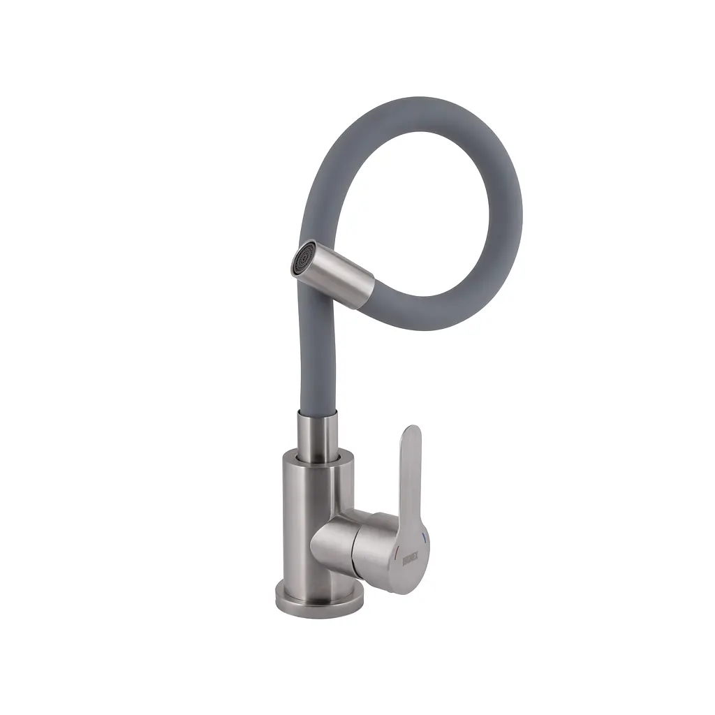 Змішувач для кухні Brinex Pure 015F3 з гнучким виливом Nickel/Grey BRIPUR015F3NKG - фото 3
