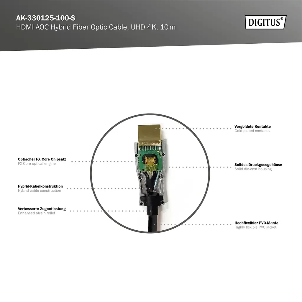 Гібридний оптоволоконний Кабель DIGITUS HDMI 2.0 4K AOC 10m Black - фото 7