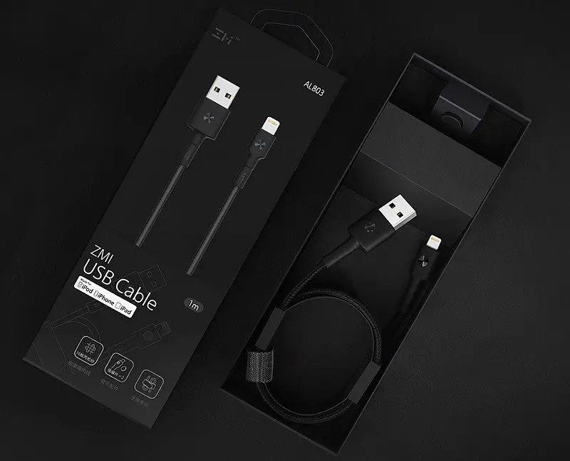 Кабель ZMi Cable USB to Lighting Kevlar 2A 1m AL803 Black - фото 5