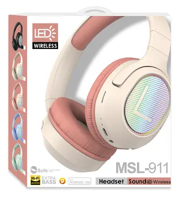 Бездротові навушники MSL-911 Bluetooth повнорозмірні HI-FI звук Extra Bass LED підсвічування рожевий - фото 2
