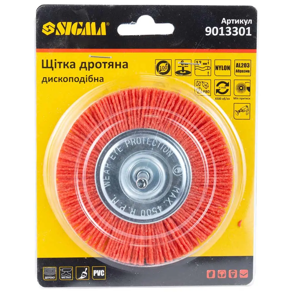 Щітка дротяна дископодібна Sigma Ø100мм хвостовик Ø6мм (нейлонова) (9013301) - фото 3