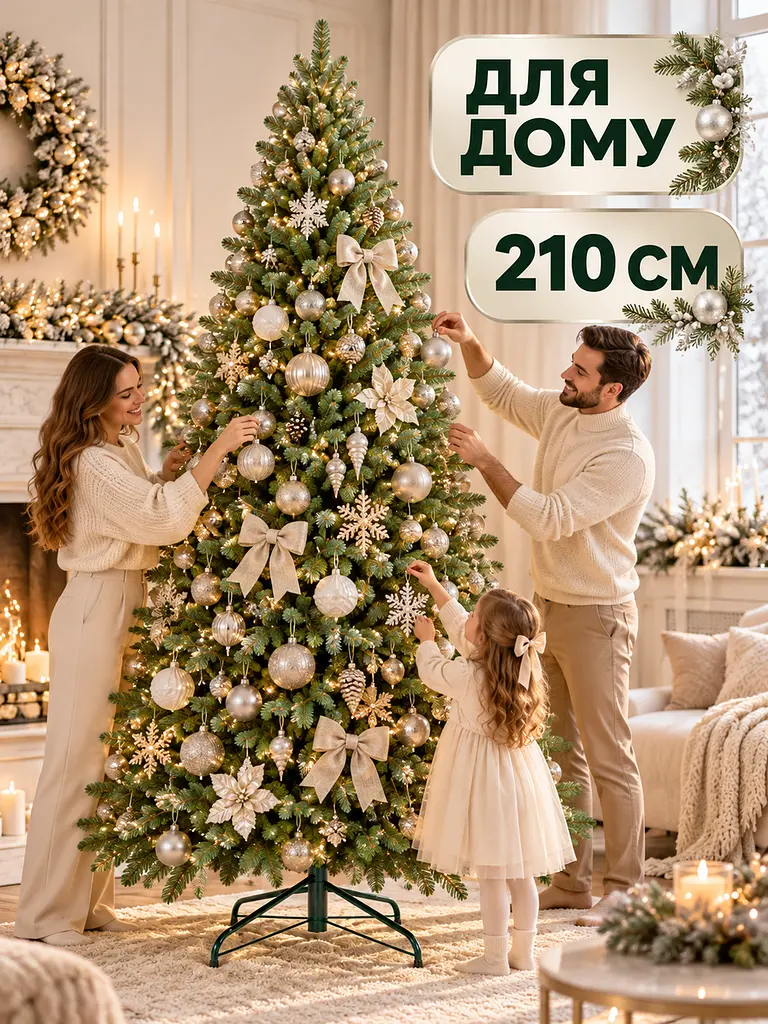 Лита штучна ялинка ТЗ21 Сільва 210 см з густою хвоєю на металевій підставці, зелена (49676496) - фото 8