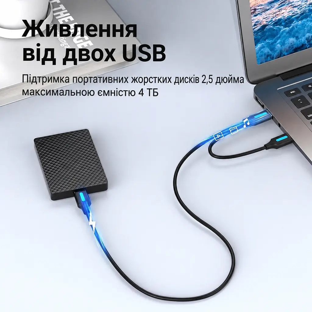Y-подібний кабель Vention CQPBD USB 3.0 USB-A - Micro-B 0,5 м чорний (CQPBD) - фото 2