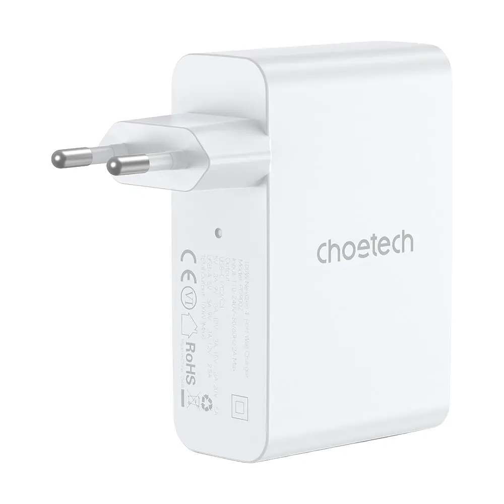 Мережевий зарядний пристрій Choetech PD9002 PD100W GAN USB-A+3xUSB-C White (43-00172) - фото 3