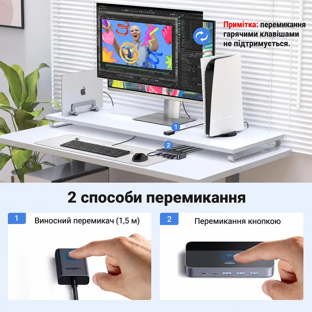 HDMI KVM-перемикач UGREEN CM664 для 2 ПК зі спільним монітором і USB-периферією 4K 60 Гц (15707) - фото 5