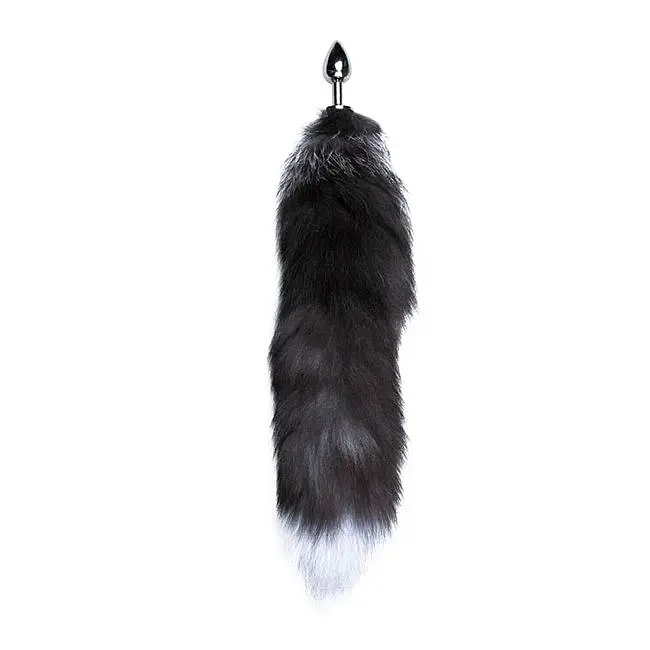 Металева анальна пробка Лисячий хвіст Alive Black And White Fox Tail S, 7х2.9 см - фото 2