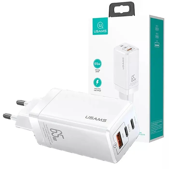 Зарядное устройство на 3 выхода USB Usams GaN Mini US-CC110 65 W 5a (CC110TC02) A + 2*C белое - фото 6