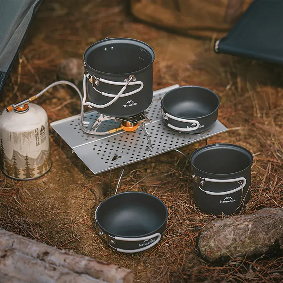 Набір туристичного посуду Naturehike NH18T018-G, алюміній, 2 каструлі, 2 кришки (6927595785515) - фото 12