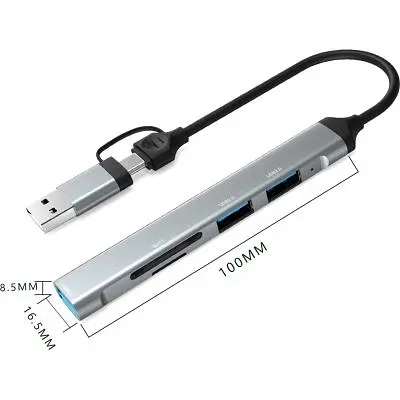 Концентратор Dynamode 5-in-1 USB Type-C/Type-A to 1хUSB3.0 2xUSB 2.0 card-reader SD/MicroSD (DM-UH-514) - фото 6