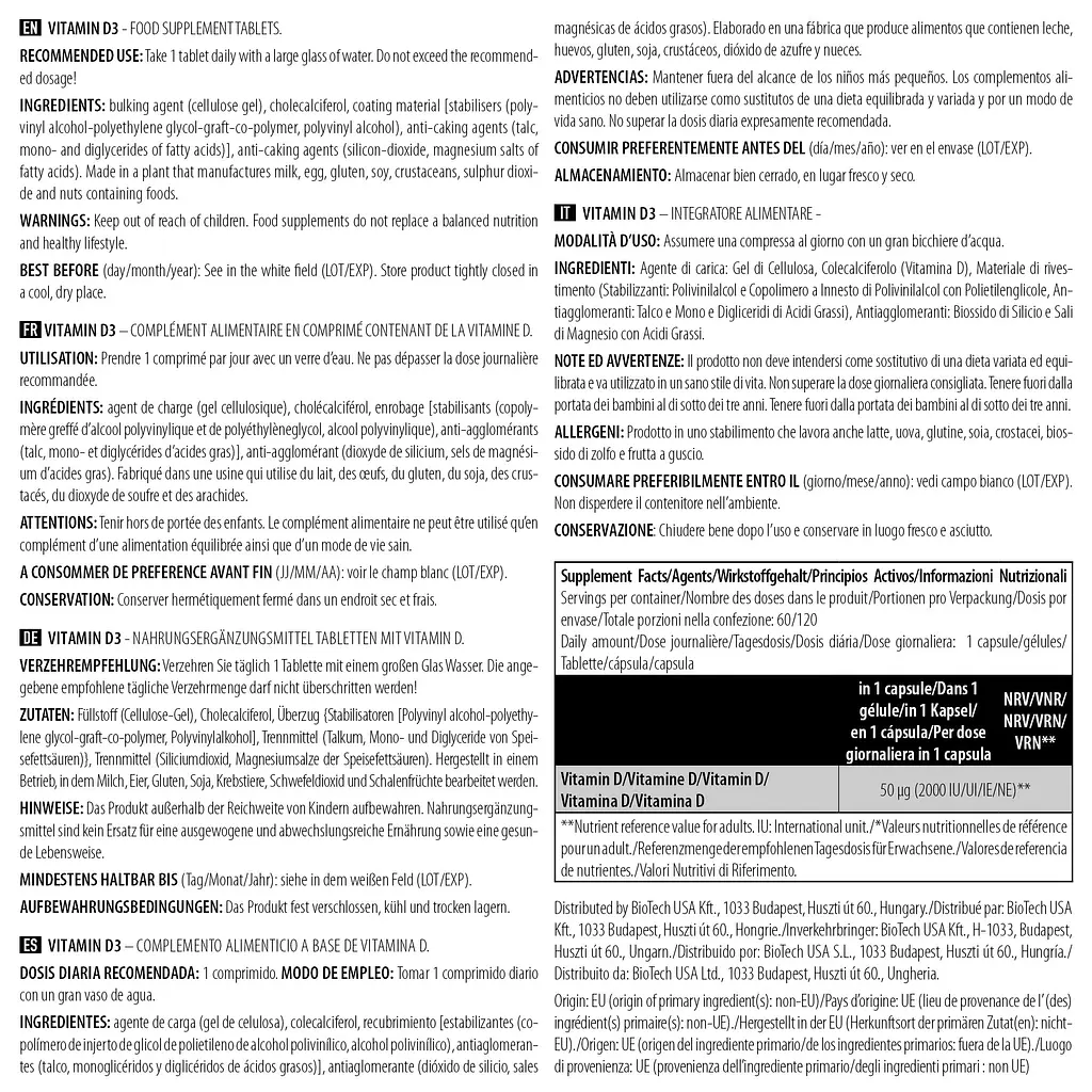 Витамин BiotechUSA Vitamine D3 120 таблеток - фото 2