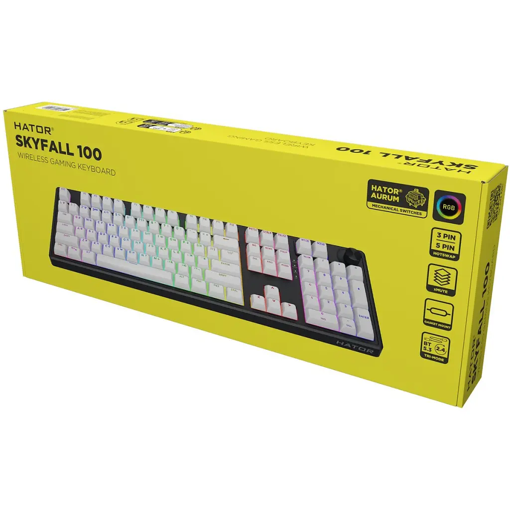 Клавіатура Hator Skyfall 100 Aurum Lemon RGB Wireless/Bluetooth/USB UA Black/White (HTK3100UA) - фото 6