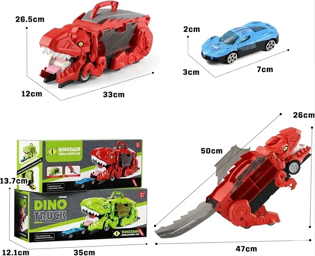 Автовоз трейлер динозавр трансформер Dino T-Rex 3в1 8 машинок червоний - фото 7