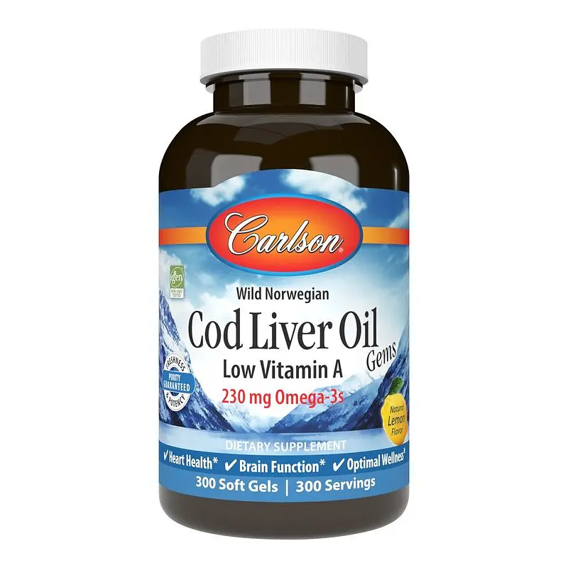 Жирні кислоти Carlson Labs Cod Liver Oil Gems Low Vitamin A, 300 капсул