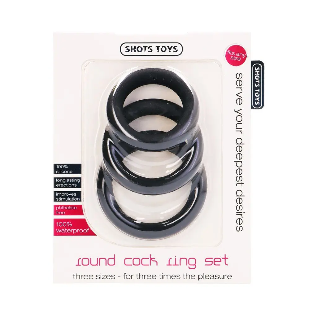 Набір ерекційних кілець ShotsToys Round Cock Ring Set, 3 шт (чорний) - фото 2