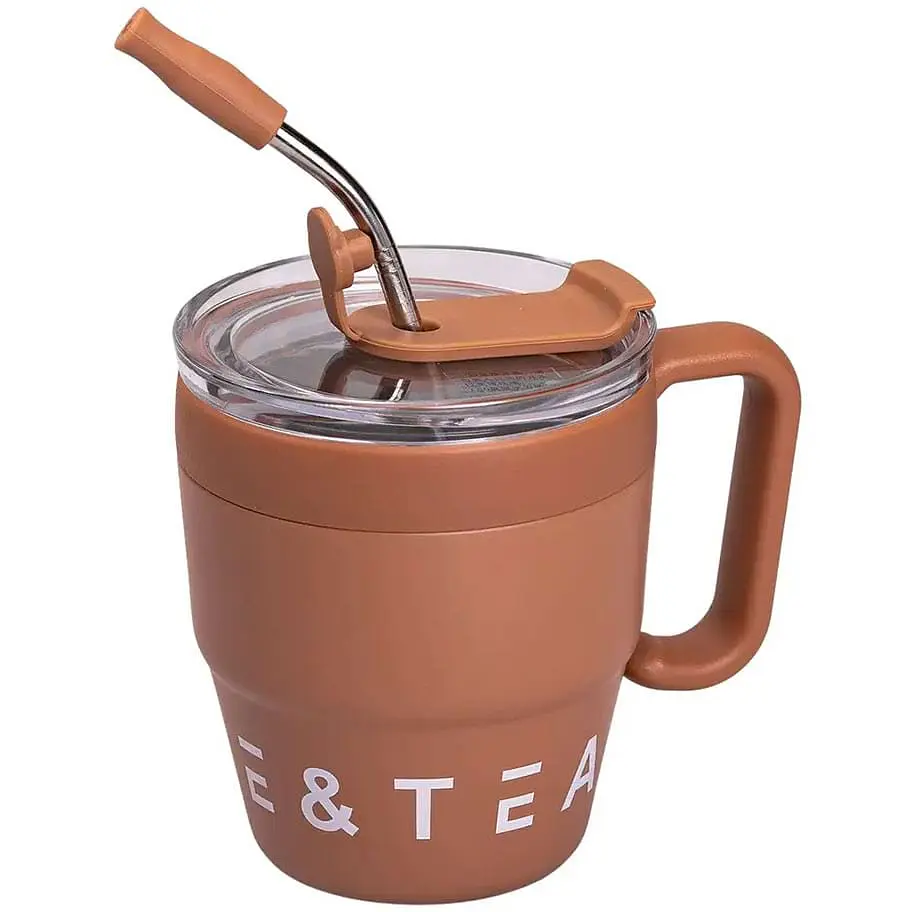 Термокружка Coffee & Tea 480 мл с трубочкой и двойным открыванием, коричневый Yiwu HP-14-23BR - фото 2