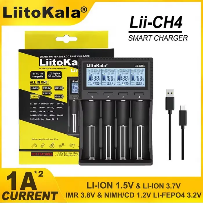Зарядное устройство для Liitokala Lii-CH4, 4 канала, Li-1.5/Ni-Mh/Li-ion/LiFePO4/Li-HiV, USB-C, LCD - фото 2