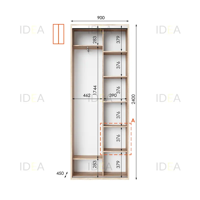 Шафа-купе Idea серія 10 90 x 45 x 240 см Дуб сонома Дзеркало - фото 2