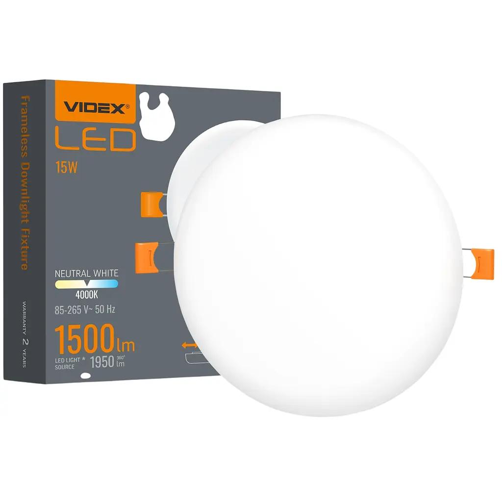 LED світильник безрамковий Videx круглий 15W 4000K 220V білий (VLE-DLFR-154)
