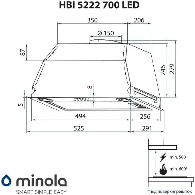 Вытяжка встроенная Minola HBI 5222 WH 700 LED - фото 10