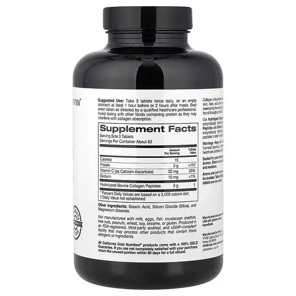 Коллаген Hydrolyzed Collagen + Vitamin C Type 1&3 250 таблеток California Gold Nutrition vit0005673 - фото 2